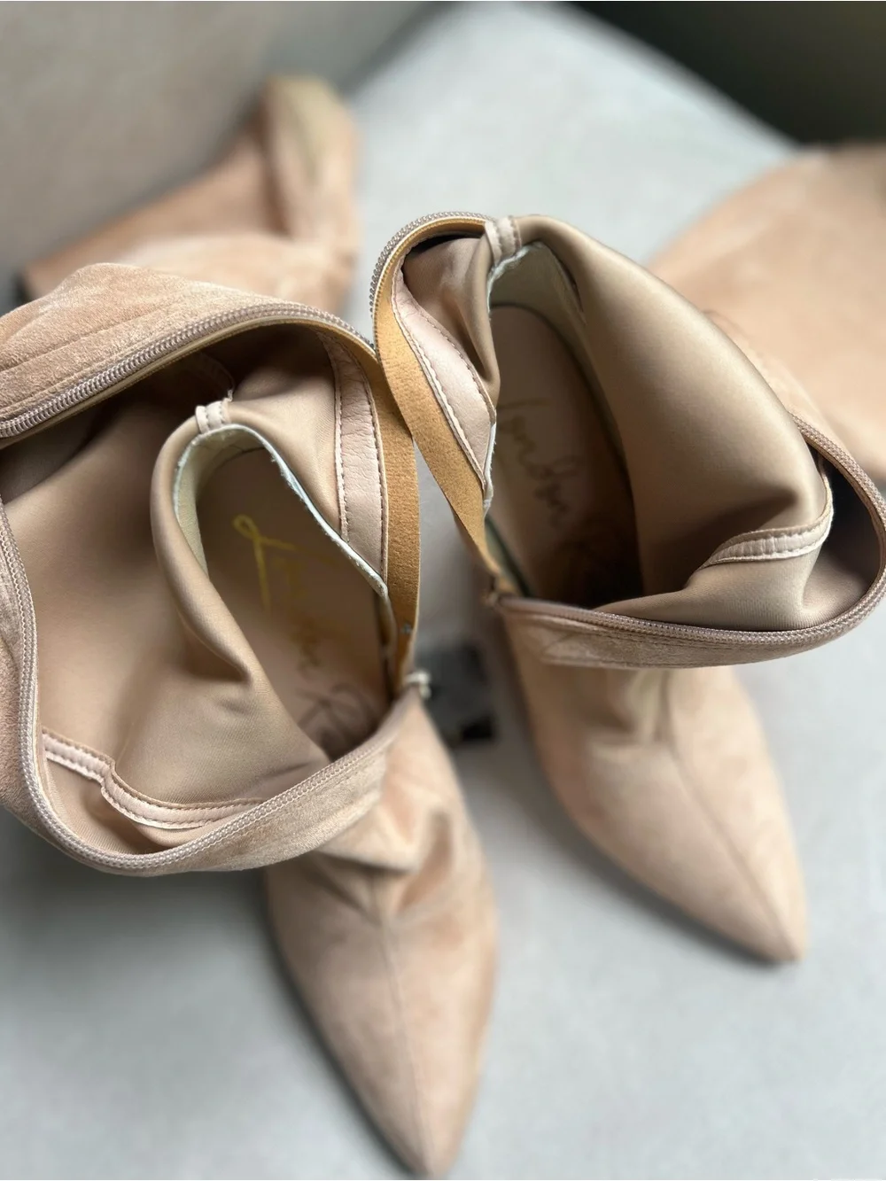 Stiletto Over-the-Knee Boots in Blush Beige  Suede